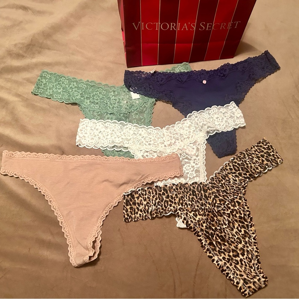 Victoria's Secret Lace Thong Set - Navy, White, Mint, Blush & Leopard